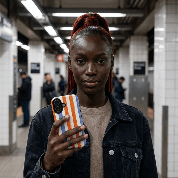 Tough Cute Blue Orange Stripes Phone Case, for IPhone 17 Pro Max | Iphone 17 Air, Iphone 16, IPhone 15, 14 13 12, Samsung Galaxy S26, S25, S24, S23 - Studio40ParkLane