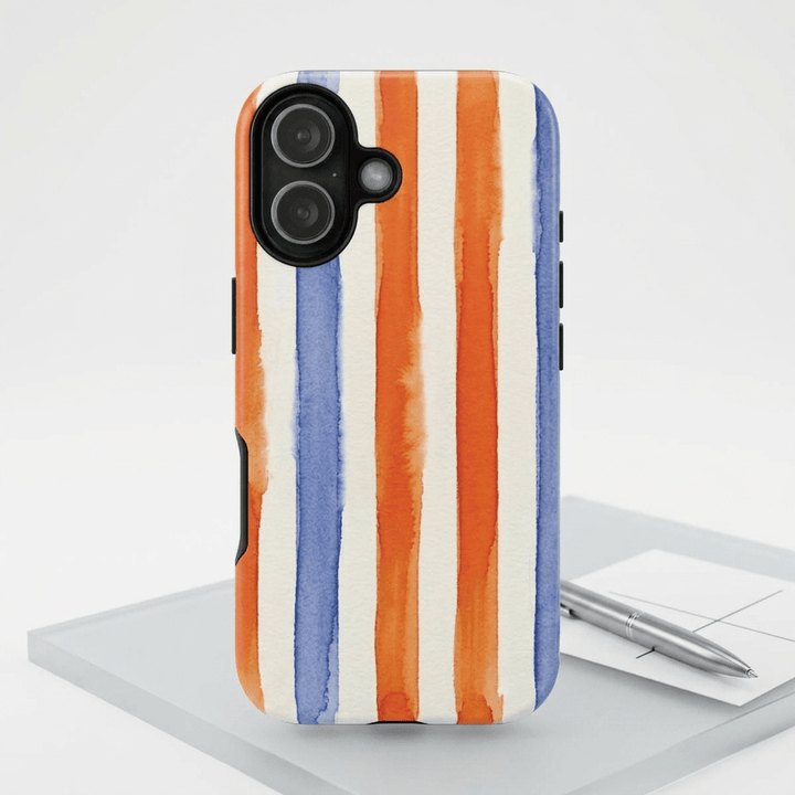 Tough Cute Blue Orange Stripes Phone Case, for IPhone 17 Pro Max | Iphone 17 Air, Iphone 16, IPhone 15, 14 13 12, Samsung Galaxy S26, S25, S24, S23 - Studio40ParkLane