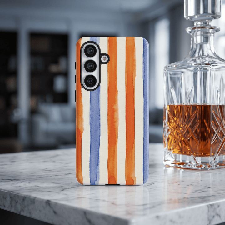 Tough Cute Blue Orange Stripes Phone Case, for IPhone 17 Pro Max | Iphone 17 Air, Iphone 16, IPhone 15, 14 13 12, Samsung Galaxy S26, S25, S24, S23 - Studio40ParkLane