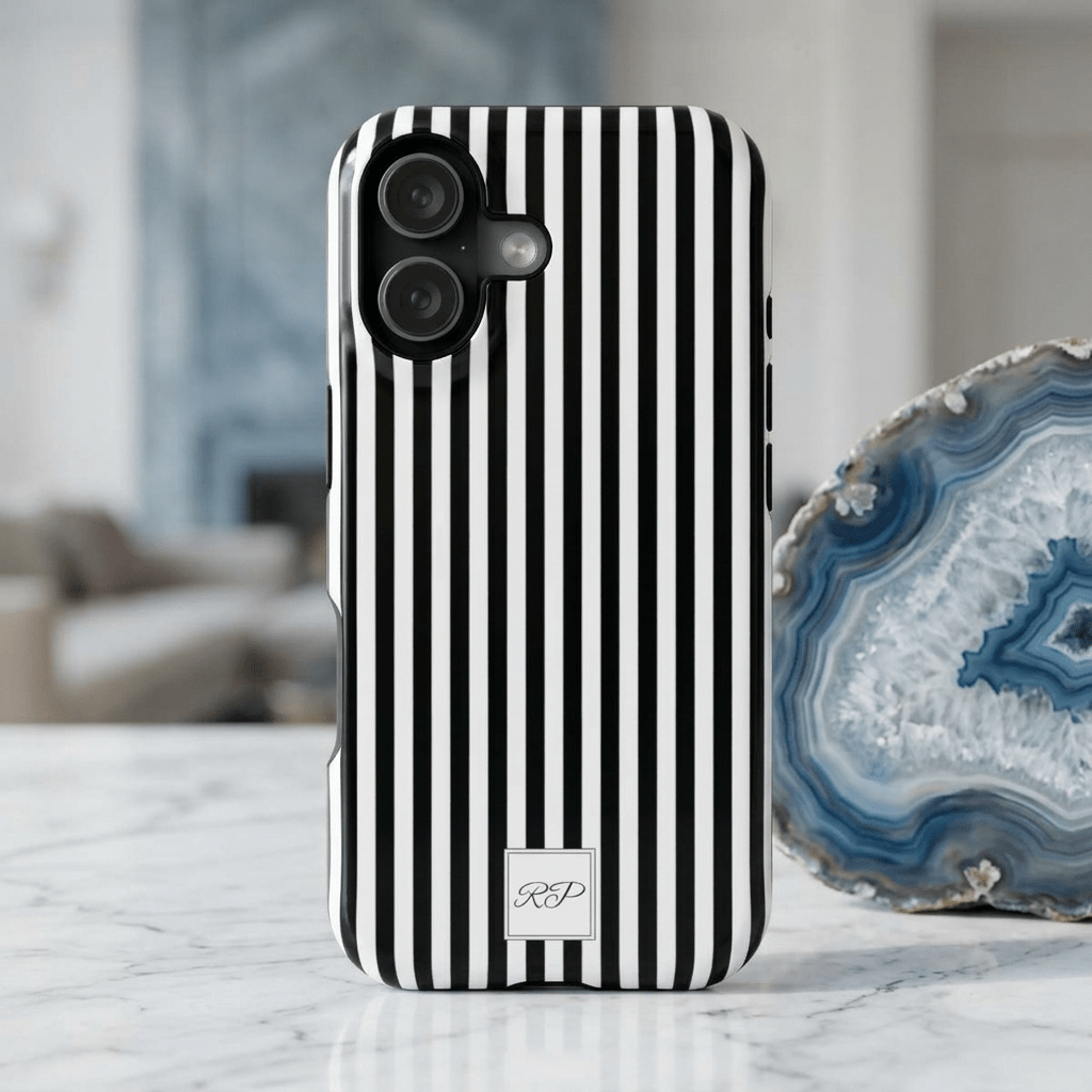 Custom Personalized Black White Striped Magsafe Phone Case for Iphone 17 - | iPhone 16 Pro Max Case | iPhone 15 Case Iphone 14 13 12 11 10 - Studio40ParkLane