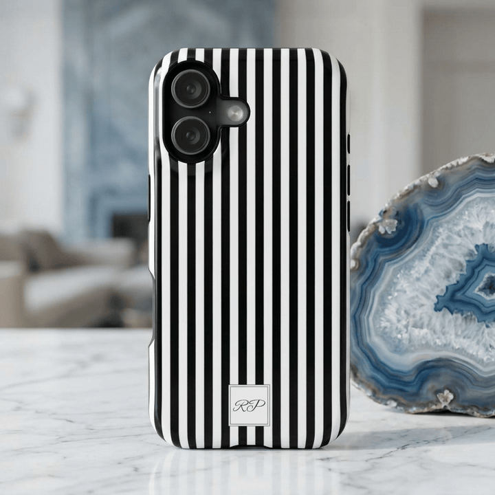 Custom Personalized Black White Striped Magsafe Phone Case for Iphone 17 - | iPhone 16 Pro Max Case | iPhone 15 Case Iphone 14 13 12 11 10 - Studio40ParkLane