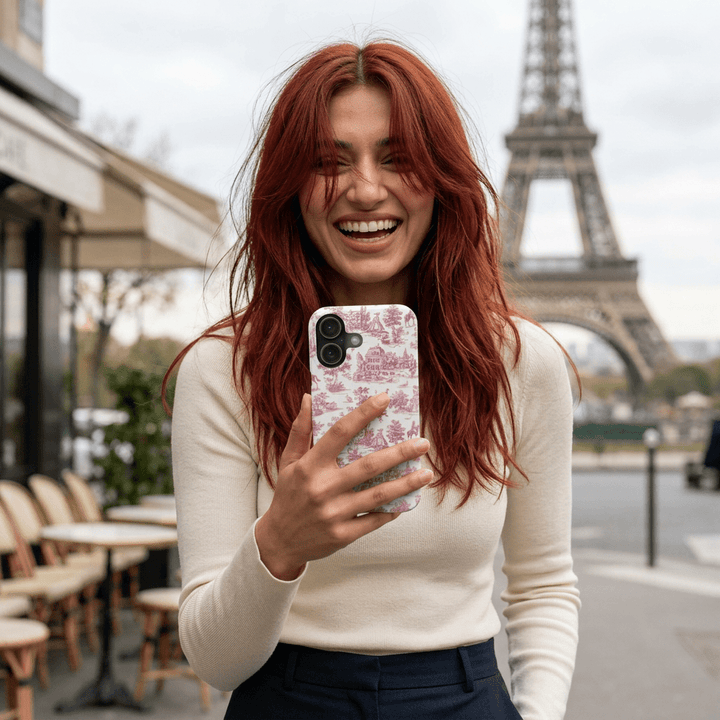 Slim Pink Vintage French Toile Cute Phone Cases for Iphone 16 Pro Max | iPhone 15 Case | iPhone 15 Pro Max Case, Iphone 14, Iphone 14 Pro Max, Iphone 13 12 11 8 7 - Studio40ParkLane