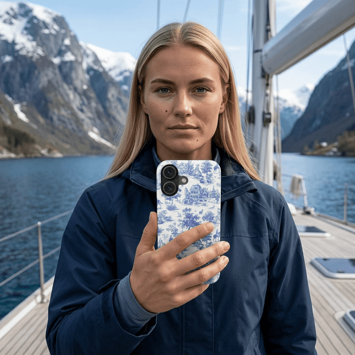 Slim Blue Vintage French Toile Cute Phone Cases for Iphone 16 Pro Max | iPhone 15 Case | iPhone 15 Pro Max Case, Iphone 14, Iphone 14 Pro Max, Iphone 13 12 11 8 7 - Studio40ParkLane