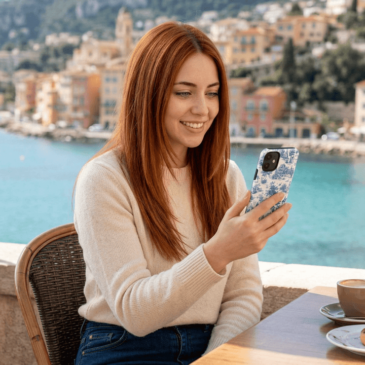 French Toile Blue Coquette Tough Phone Case - For iPhone 17 Pro Max iPhone 16 Pro Case iPhone Iphone 15 Case 14 13 12 11 Cute Phone Case - Studio40ParkLane