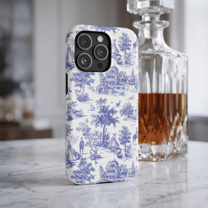 Blue Toile Magnetic Impact-Resistant Cute Phone Case for Iphone 16, iPhone 15 Pro Max Plus 14, 13, 12, 11 Gift for her - Studio40ParkLane