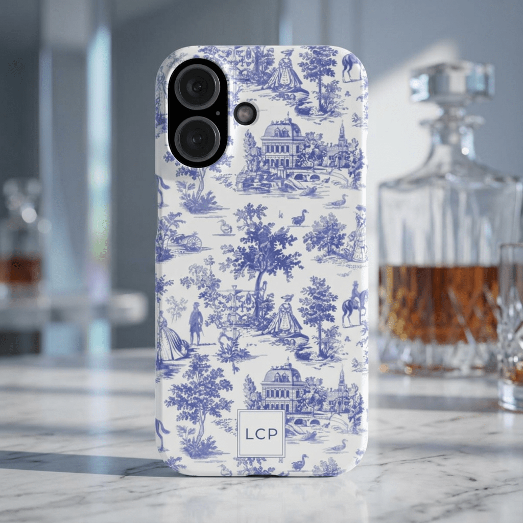 Slim Personalized Slim Blue Vintage French Toile Cute Phone Cases for Iphone 16 Pro Max | iPhone 15 Case | iPhone 15 Pro Max Case, Iphone 14, Iphone 14 Pro Max, Iphone 13 12 11 8 7 - Studio40ParkLane