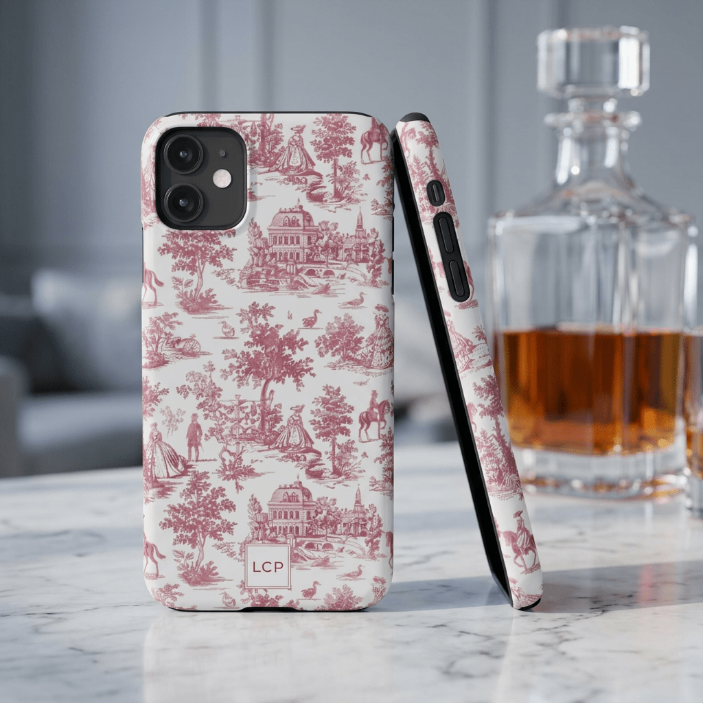 Slim Personalized Slim Pink Vintage French Toile Cute Phone Cases for Iphone 16 Pro Max | iPhone 15 Case | iPhone 15 Pro Max Case, Iphone 14, Iphone 14 Pro Max, Iphone 13 12 11 8 7 - Studio40ParkLane