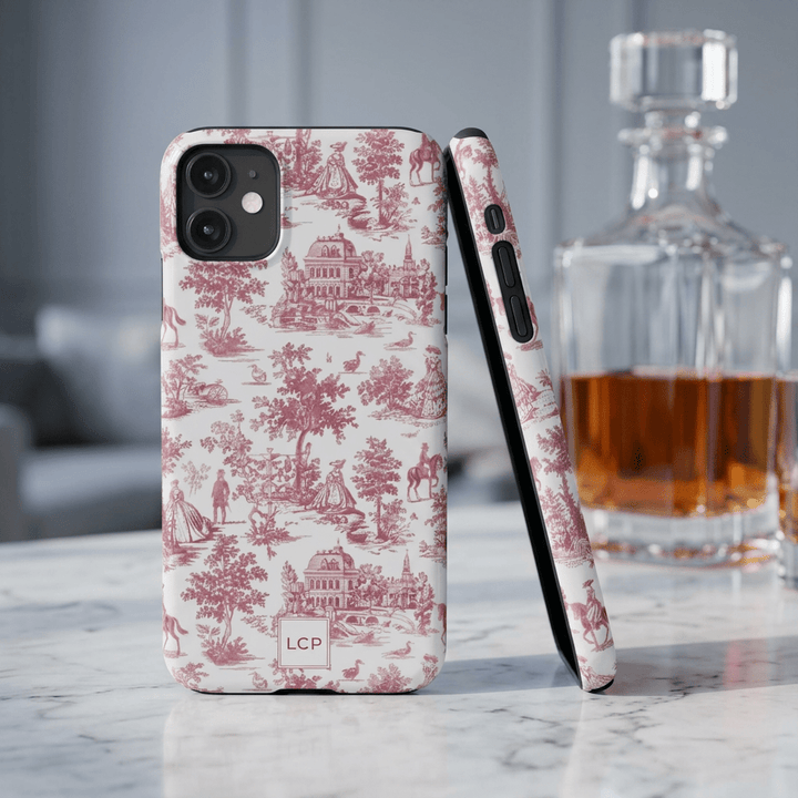 Slim Personalized Slim Pink Vintage French Toile Cute Phone Cases for Iphone 16 Pro Max | iPhone 15 Case | iPhone 15 Pro Max Case, Iphone 14, Iphone 14 Pro Max, Iphone 13 12 11 8 7 - Studio40ParkLane