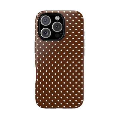 Aesthetic Tough Mocha Brown Polka Dots Premium Phone Case - For iPhone 17 Pro Max iPhone 16 Pro iPhone 15 Iphone 14 Plus 13 Pro 12 11 10 - Studio40ParkLane