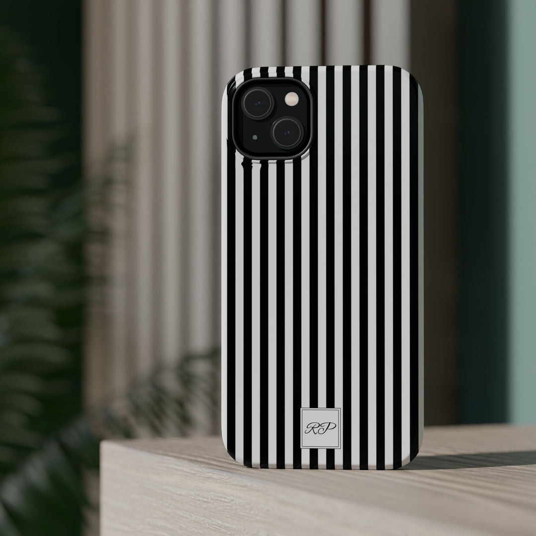 Custom Personalized Black White Striped Magsafe Phone Case for Iphone 17 - | iPhone 16 Pro Max Case | iPhone 15 Case Iphone 14 13 12 11 10 - Studio40ParkLane