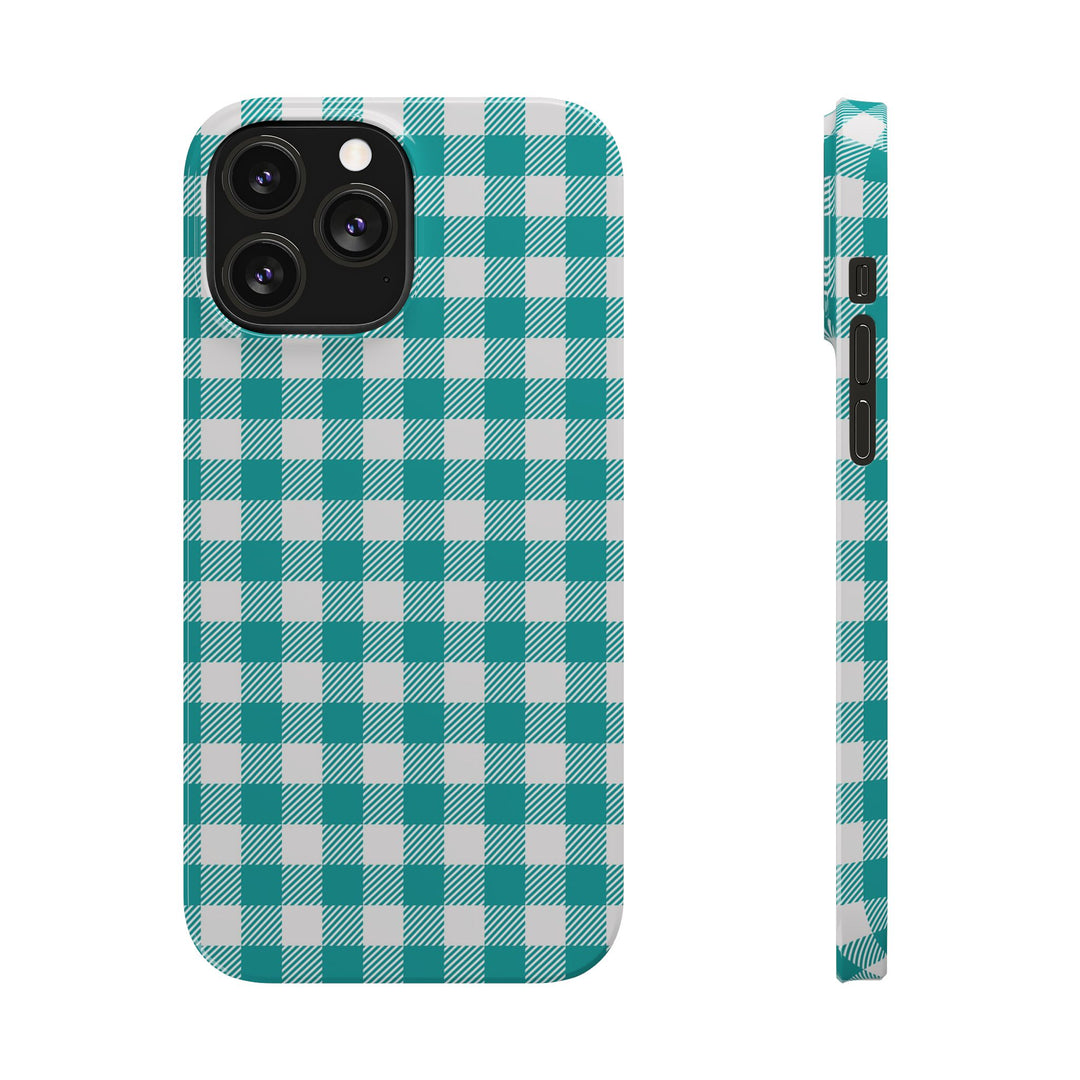 Slim Turquoise Gingham Gift for Her Cute Phone Cases for Iphone 16 Pro Max | iPhone 15 Case | iPhone 15 Pro Max Case, Iphone 14, 13, 12, 11, 10, 8, 7 - Studio40ParkLane
