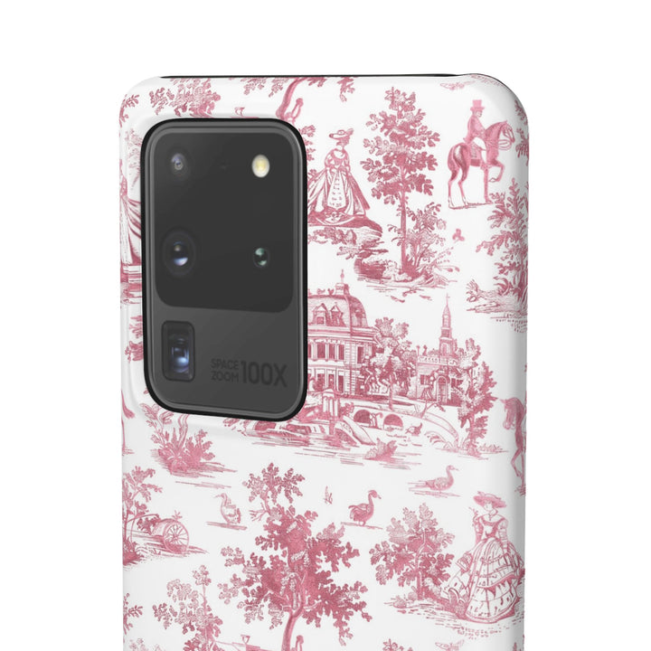 Sleek Snap Pink French Toile Cute Phone Case for iPhone 16 15 14 13 12 11 X Xs Max Xr Pro Plus Samsung Galaxy S24 S23 S22 S21 S20 Note Ultra