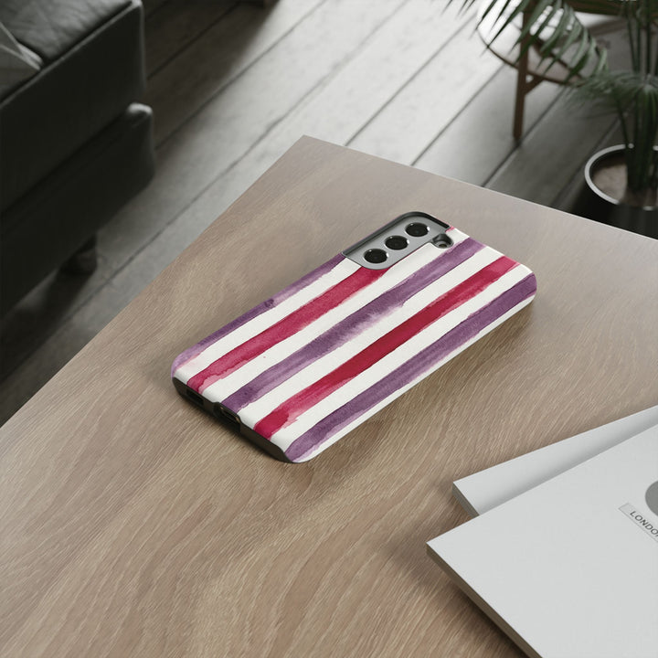 Tough Cute Wine Red Purple Stripes Phone Case, for IPhone 17 Pro Max | Iphone 17 Air, Iphone 16, IPhone 15, 14 13 12, Samsung Galaxy S26, S25, S24, S23 - Studio40ParkLane