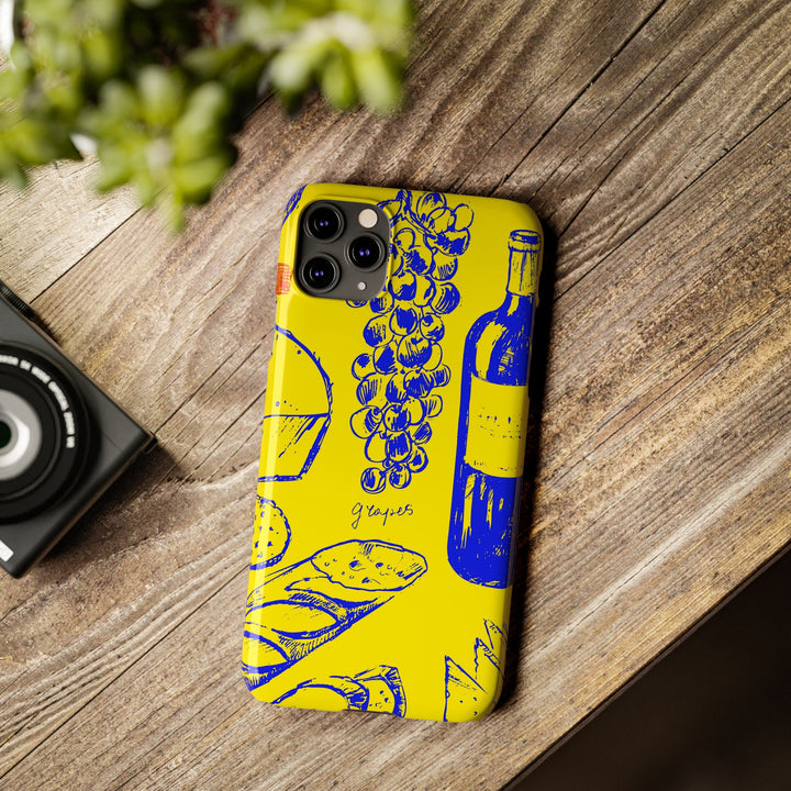 Slim Cute Phone Cases for Iphone | iPhone 15 Case | iPhone 15 Pro Max Case, Iphone 14, Iphone 14 Pro Max, Iphone 13, French Food Wine Yellow Blue - Studio40ParkLane