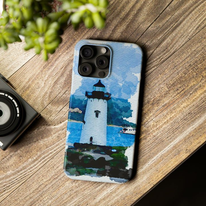 Slim Cute Phone Cases for Iphone - | iPhone 15 Case | iPhone 15 Pro Max Case, Iphone 14 Case, Iphone 14 Pro Max, Iphone 13, Beach Lighthouse Blue - Studio40ParkLane