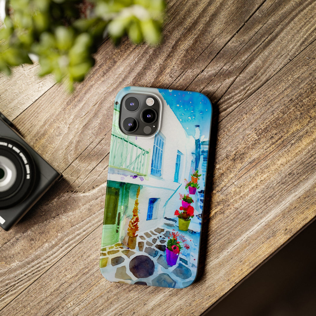 Slim Cute Phone Cases for Iphone | iPhone 15 Case | iPhone 15 Pro Max Case, Iphone 14, Iphone 14 Pro Max, Iphone 13, Colorful Greek Alley Watercolor - Studio40ParkLane