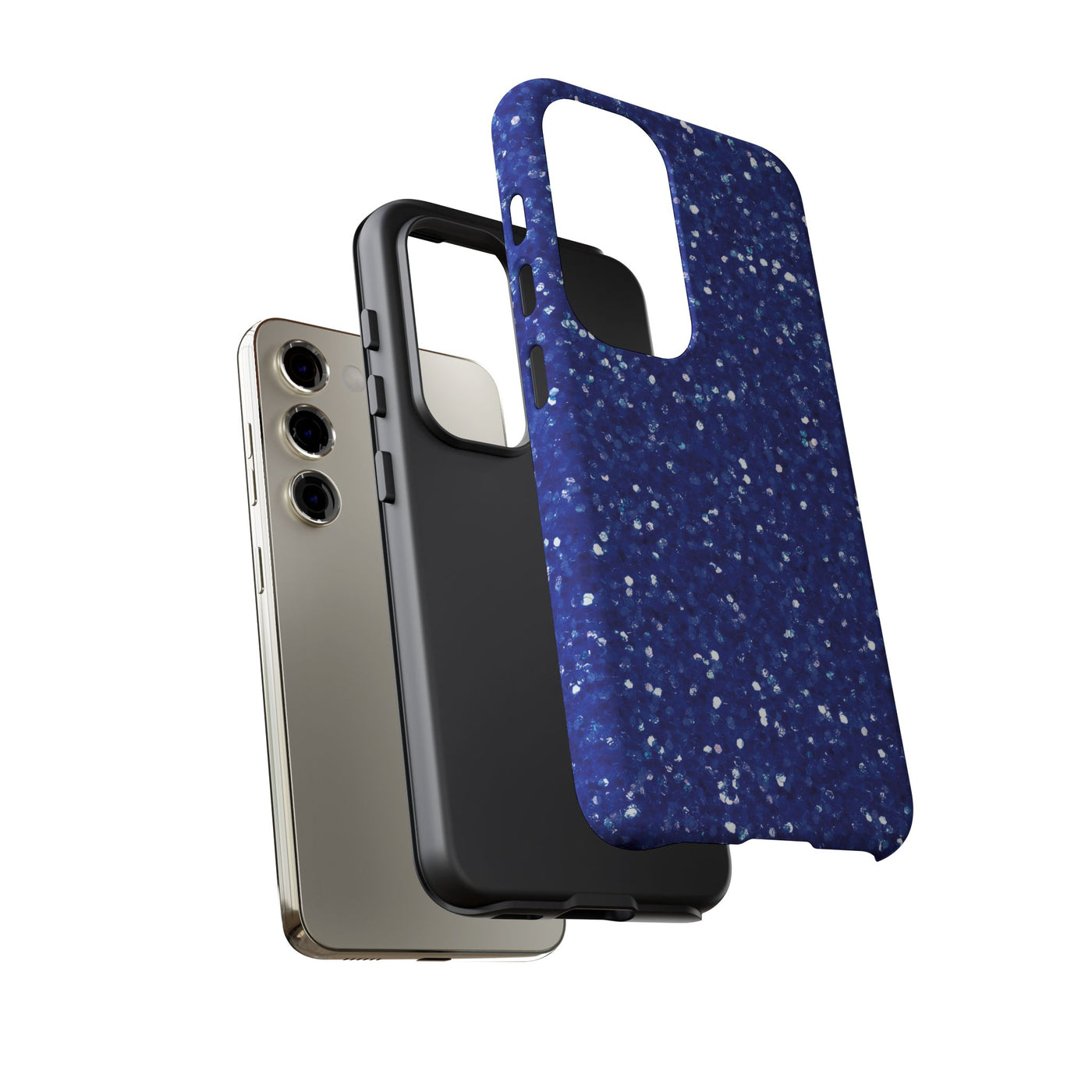 Chic Blue Faux Play on Glitter Effect Cute Phone Case, for IPhone 16 pro Max | Iphone 15, Iphone 14, IPhone 13 Case, 11 8 7, Samsung Galaxy S24, S23, S22, S21, 2 Layer Protection