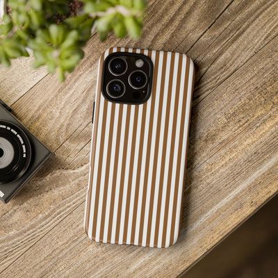 Tough Premium Mocca Brown Stripes Phone Case Gift for Her - For Apple iPhone 16 Pro Max 16e iPhone 15 Pro iPhone Iphone 14 Plus 13 Pro 12 SE XR - Studio40ParkLane