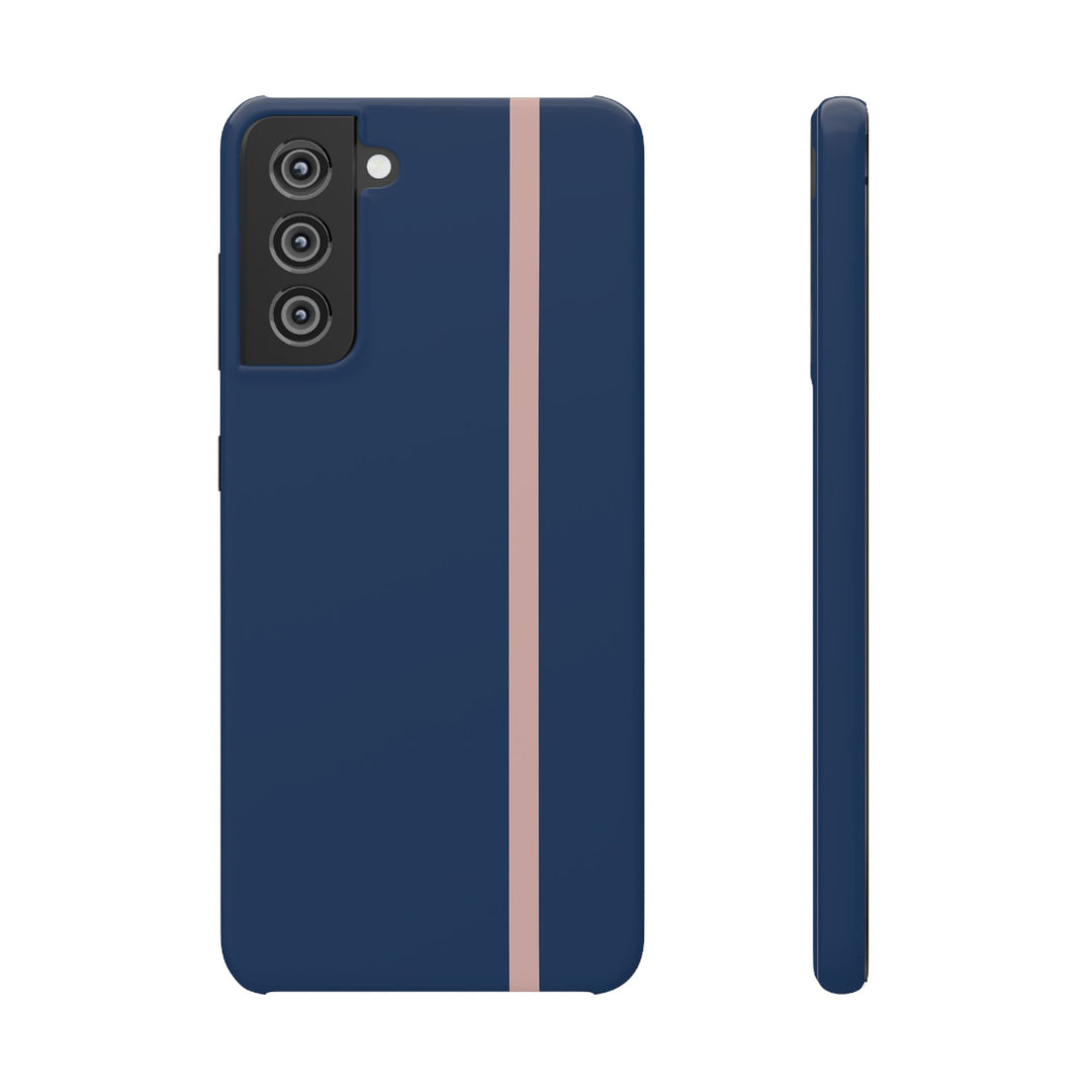 Sleek Navy Blue Pink Stripe Snap Phone Case for iPhone 18 17 16 15 14 13 Pro Max, Samsung Galaxy S26 S25 Ultra Lightweight Cute Phone Case - Studio40ParkLane