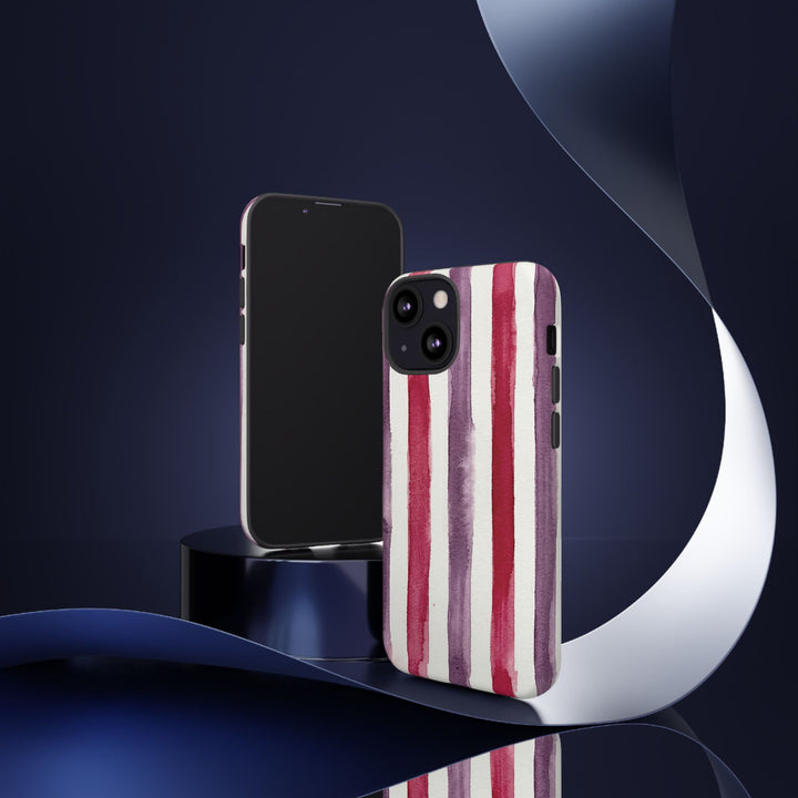 Tough Cute Wine Red Purple Stripes Phone Case, for IPhone 17 Pro Max | Iphone 17 Air, Iphone 16, IPhone 15, 14 13 12, Samsung Galaxy S26, S25, S24, S23 - Studio40ParkLane