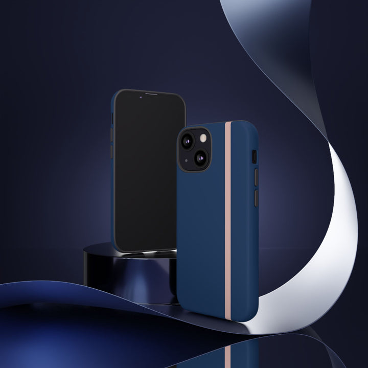 Tough Phone Case Navy Blue Orange Stripe iPhone 18 17 16 15 14 13 12 Pro Max Plus, Samsung Galaxy S26 S25 S24 Ultra Cute Preppy Sport - Studio40ParkLane