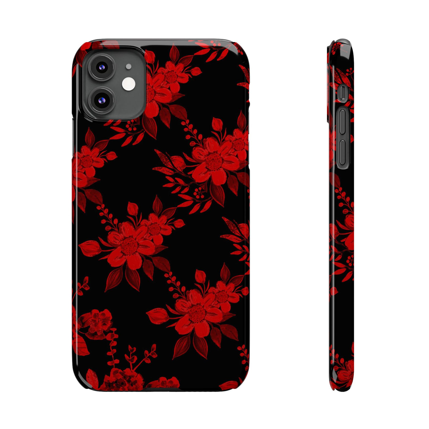 Slim Cute Phone Cases for Iphone - | iPhone 15 Case | iPhone 15 Pro Max Case, Iphone 14 Case, Iphone 14 Pro Max, Iphone 13, Red Black Flowers