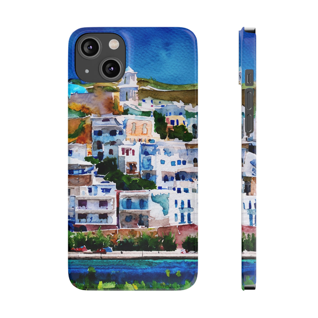 Slim Cute Phone Cases for Iphone | iPhone 15 Case | iPhone 15 Pro Max Case, Iphone 14, Iphone 14 Pro Max, Iphone 13, Colorful Greek House Watercolor - Studio40ParkLane
