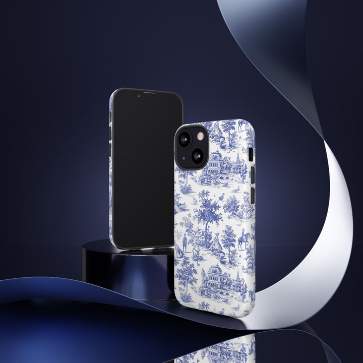 French Toile Blue Coquette Tough Phone Case - For iPhone 17 Pro Max iPhone 16 Pro Case iPhone Iphone 15 Case 14 13 12 11 Cute Phone Case - Studio40ParkLane
