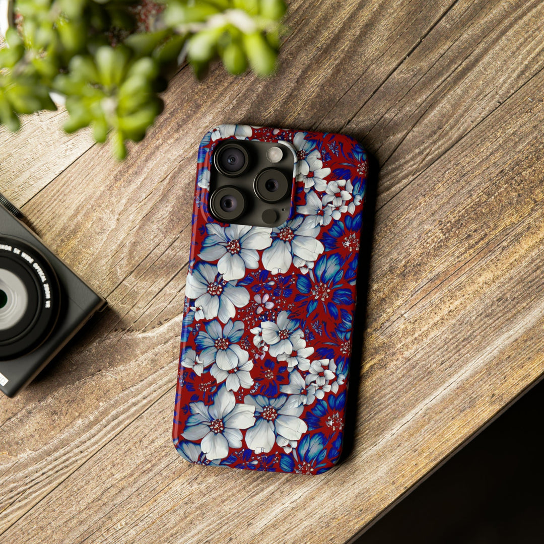 Slim Cute Phone Cases for Iphone - | iPhone 15 Case | iPhone 15 Pro Max Case, Iphone 14 Case, Iphone 14 Pro Max, Iphone 13, Red Blue Flowers - Studio40ParkLane