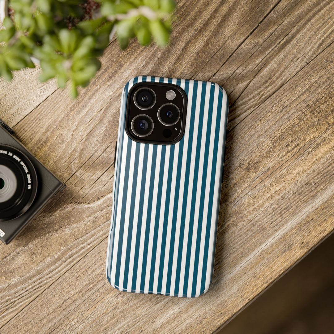 Tough Premium Teal Blue Stripes Phone Case Gift for Her - For Apple iPhone 16 Pro Max 16e iPhone 15 Pro iPhone Iphone 14 Plus 13 Pro 12 SE XR - Studio40ParkLane