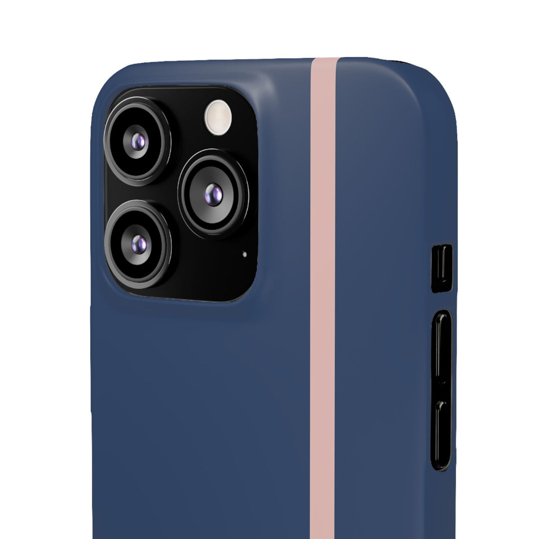 Sleek Navy Blue Pink Stripe Snap Phone Case for iPhone 18 17 16 15 14 13 Pro Max, Samsung Galaxy S26 S25 Ultra Lightweight Cute Phone Case - Studio40ParkLane