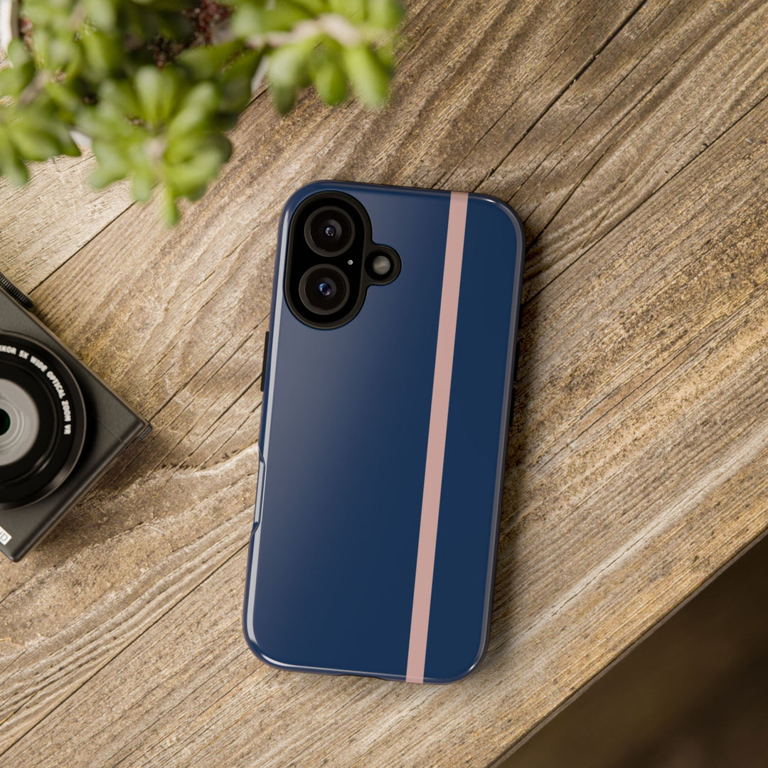 Tough Phone Case Navy Blue Orange Stripe iPhone 18 17 16 15 14 13 12 Pro Max Plus, Samsung Galaxy S26 S25 S24 Ultra Cute Preppy Sport - Studio40ParkLane