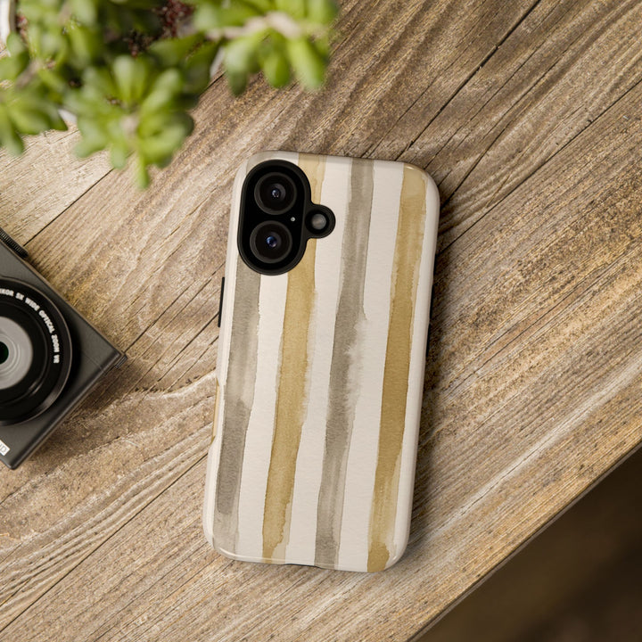 Tough Cute Brown Beige Stripes Phone Case, for IPhone 17 Pro Max | Iphone 17 Air, Iphone 16, IPhone 15, 14 13 12, Samsung Galaxy S26, S25, S24, S23 - Studio40ParkLane