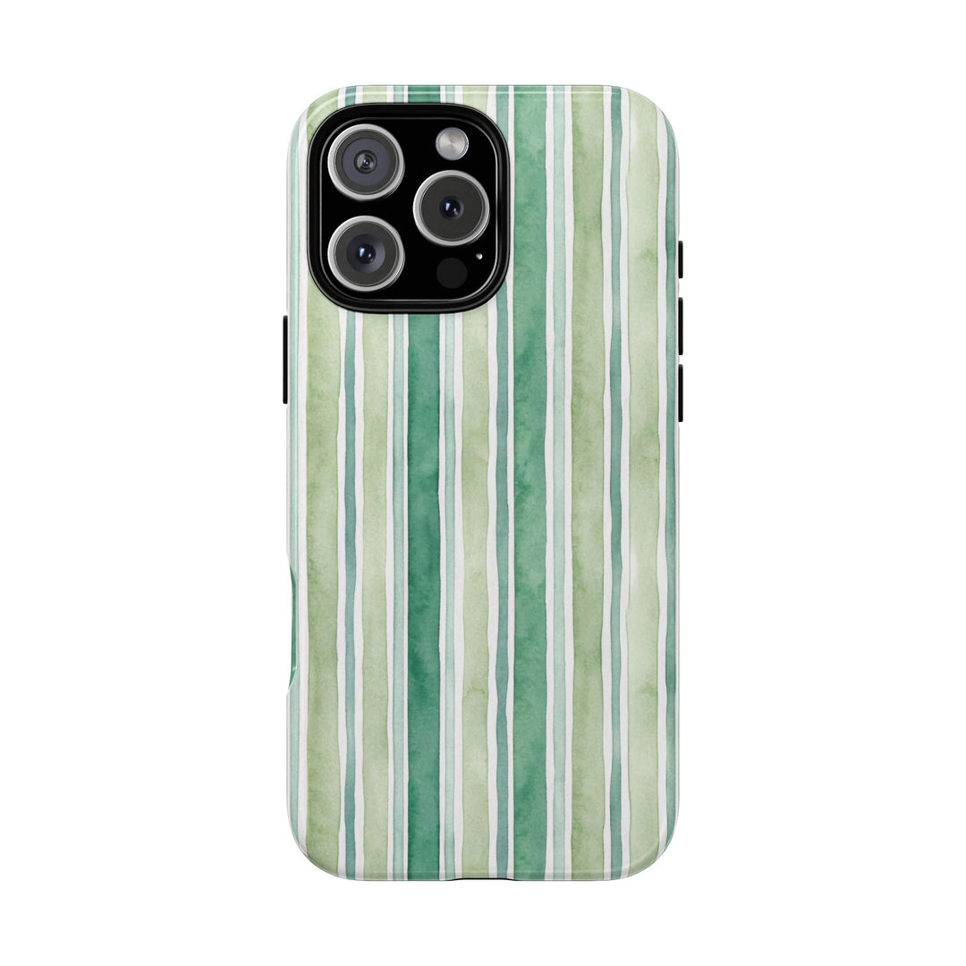 Aesthetic Tough Green Watercolor Stripes Premium Phone Case - For iPhone 17 Pro Max iPhone 16 Pro iPhone 15 Iphone 14 Plus 13 Pro 12 11 10 - Studio40ParkLane