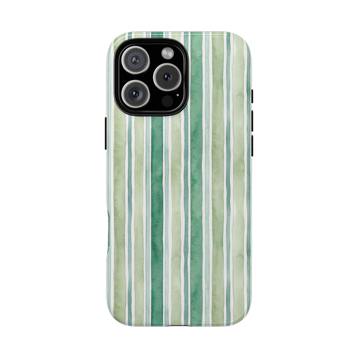 Aesthetic Tough Green Watercolor Stripes Premium Phone Case - For iPhone 17 Pro Max iPhone 16 Pro iPhone 15 Iphone 14 Plus 13 Pro 12 11 10 - Studio40ParkLane