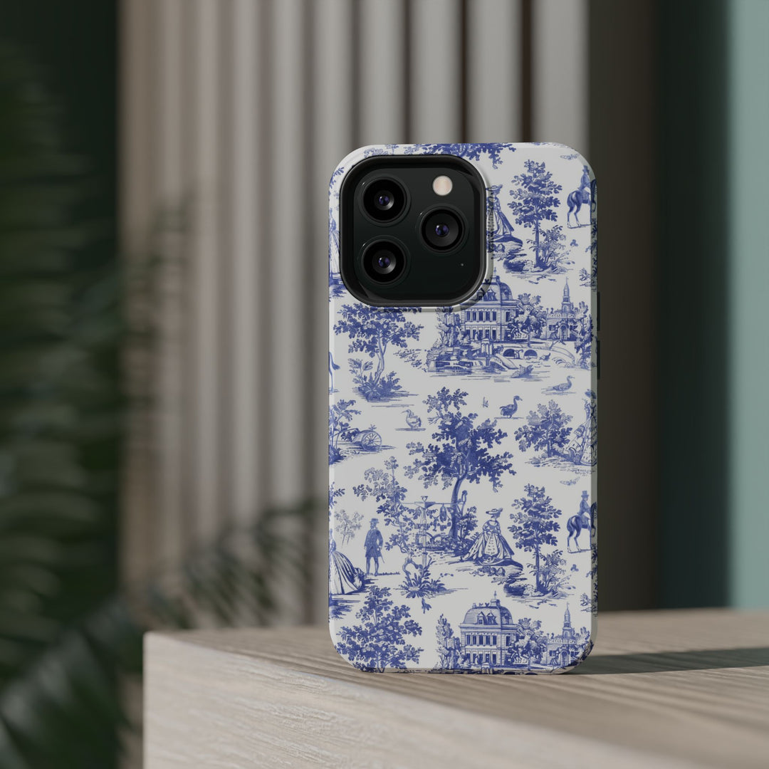 Blue Toile Magnetic Impact-Resistant Cute Phone Case for Iphone 16, iPhone 15 Pro Max Plus 14, 13, 12, 11 Gift for her - Studio40ParkLane