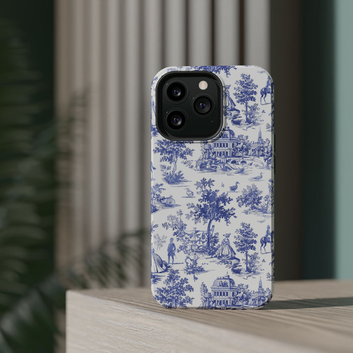 Blue Toile Magnetic Impact-Resistant Cute Phone Case for Iphone 16, iPhone 15 Pro Max Plus 14, 13, 12, 11 Gift for her - Studio40ParkLane