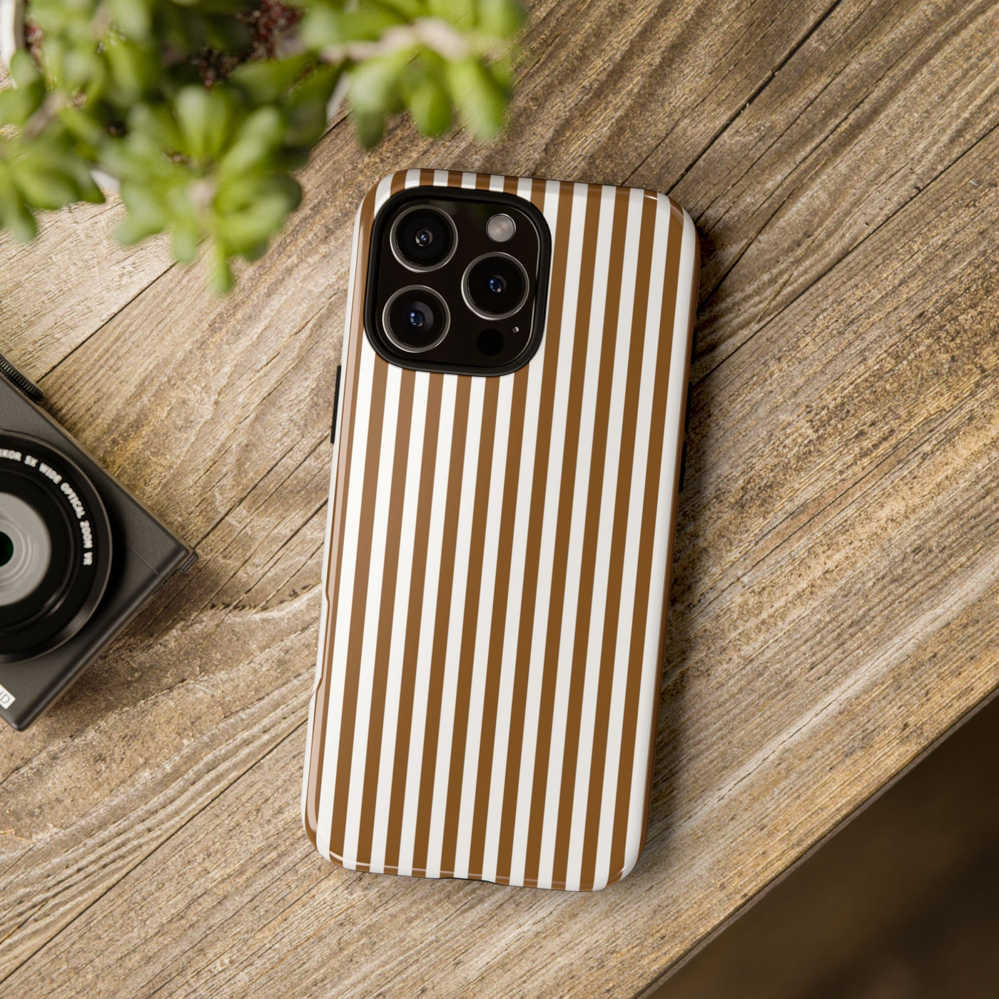 Tough Premium Mocca Brown Stripes Phone Case Gift for Her - For Apple iPhone 16 Pro Max 16e iPhone 15 Pro iPhone Iphone 14 Plus 13 Pro 12 SE XR - Studio40ParkLane