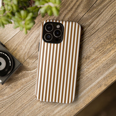 Tough Premium Mocca Brown Stripes Phone Case Gift for Her - For Apple iPhone 16 Pro Max 16e iPhone 15 Pro iPhone Iphone 14 Plus 13 Pro 12 SE XR - Studio40ParkLane