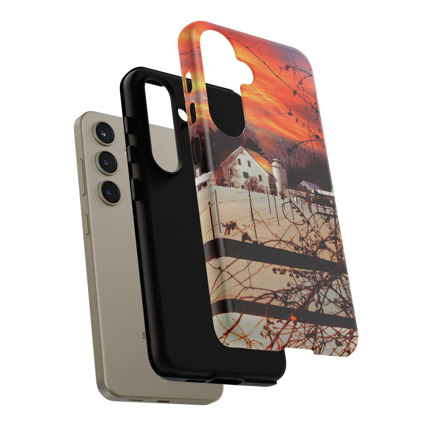 Impact Resistant, Winter Sunset Cute Phone Cases for Samsung S24, S23, S22, S21, IPhone 15 pro Iphone 14 pro Iphone 13 IPhone 12 Iphone 11