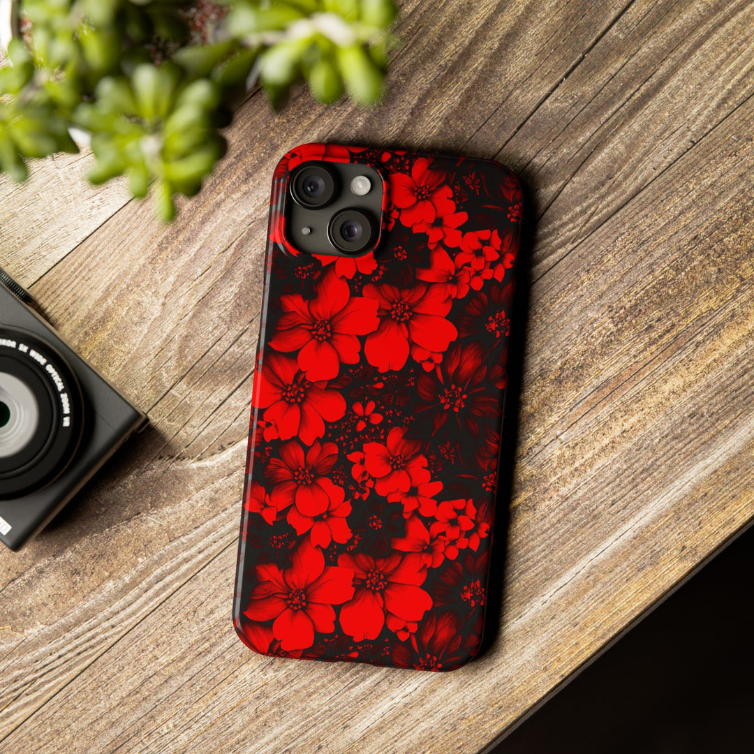 Slim Cute Phone Cases for Iphone - | iPhone 15 Case | iPhone 15 Pro Max Case, Iphone 14 Case, Iphone 14 Pro Max, Iphone 13, Red Black Flowers - Studio40ParkLane