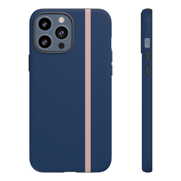 Tough Phone Case Navy Blue Orange Stripe iPhone 18 17 16 15 14 13 12 Pro Max Plus, Samsung Galaxy S26 S25 S24 Ultra Cute Preppy Sport - Studio40ParkLane