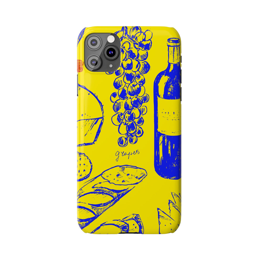 Slim Cute Phone Cases for Iphone | iPhone 15 Case | iPhone 15 Pro Max Case, Iphone 14, Iphone 14 Pro Max, Iphone 13, French Food Wine Yellow Blue - Studio40ParkLane