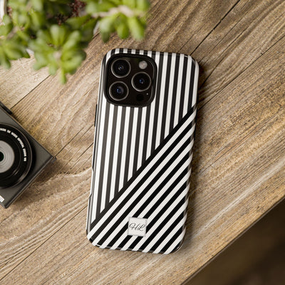Custom Personalized Aesthetic Stripes Black White Tough Phone Case - For iPhone 17 Pro Max iPhone 16 Pro iPhone 15 Iphone 14 Plus 13 12 11 - Studio40ParkLane
