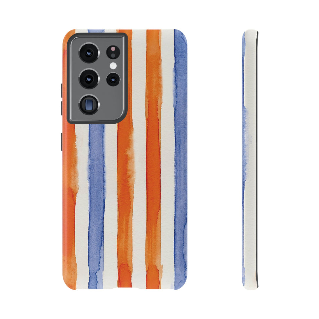 Tough Cute Blue Orange Stripes Phone Case, for IPhone 17 Pro Max | Iphone 17 Air, Iphone 16, IPhone 15, 14 13 12, Samsung Galaxy S26, S25, S24, S23 - Studio40ParkLane