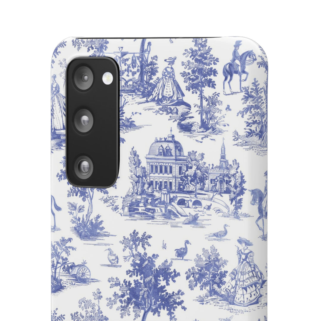 Sleek Snap Blue French Toile Cute Phone Case for iPhone 16 15 14 13 12 11 X Xs Max Xr Pro Plus Samsung Galaxy S24 S23 S22 S21 S20 Note Ultra