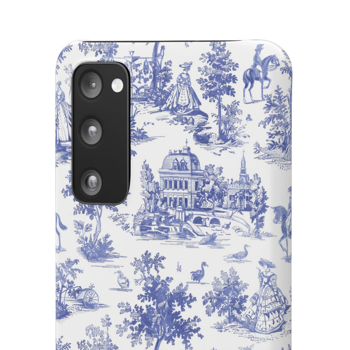 Sleek Snap Blue French Toile Cute Phone Case for iPhone 16 15 14 13 12 11 X Xs Max Xr Pro Plus Samsung Galaxy S24 S23 S22 S21 S20 Note Ultra