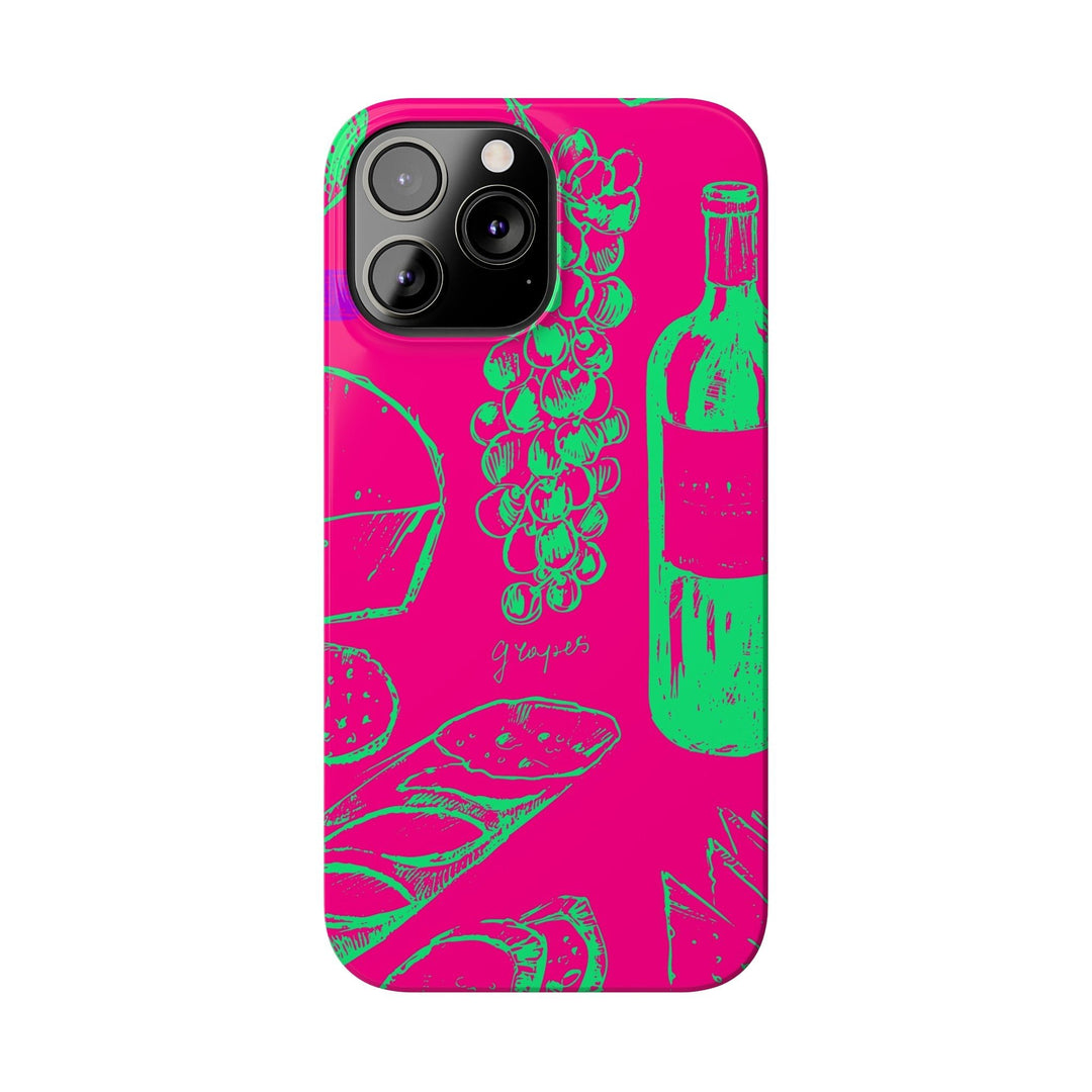 Slim French Food Wine Pink Green Cute Phone Cases for Iphone | iPhone 15 Case | iPhone 15 Pro Max Case, Iphone 14, Iphone 14 Pro Max, Iphone 13, - Studio40ParkLane