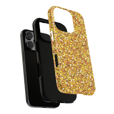 Chic Gold Faux Play on Glitter Effect Cute Phone Case, for IPhone 16 pro Max | Iphone 15, Iphone 14, IPhone 13 Case, 11 8 7, Samsung Galaxy S24, S23, S22, S21, 2 Layer Protection