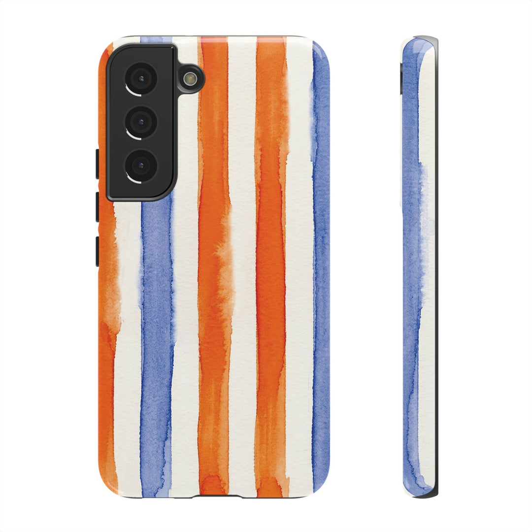 Tough Cute Blue Orange Stripes Phone Case, for IPhone 17 Pro Max | Iphone 17 Air, Iphone 16, IPhone 15, 14 13 12, Samsung Galaxy S26, S25, S24, S23 - Studio40ParkLane
